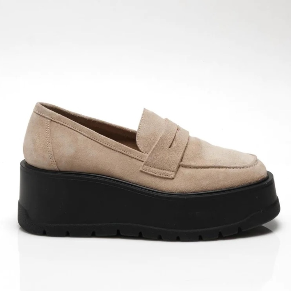 Free People Nico Suede Platform Loafers beige size 9